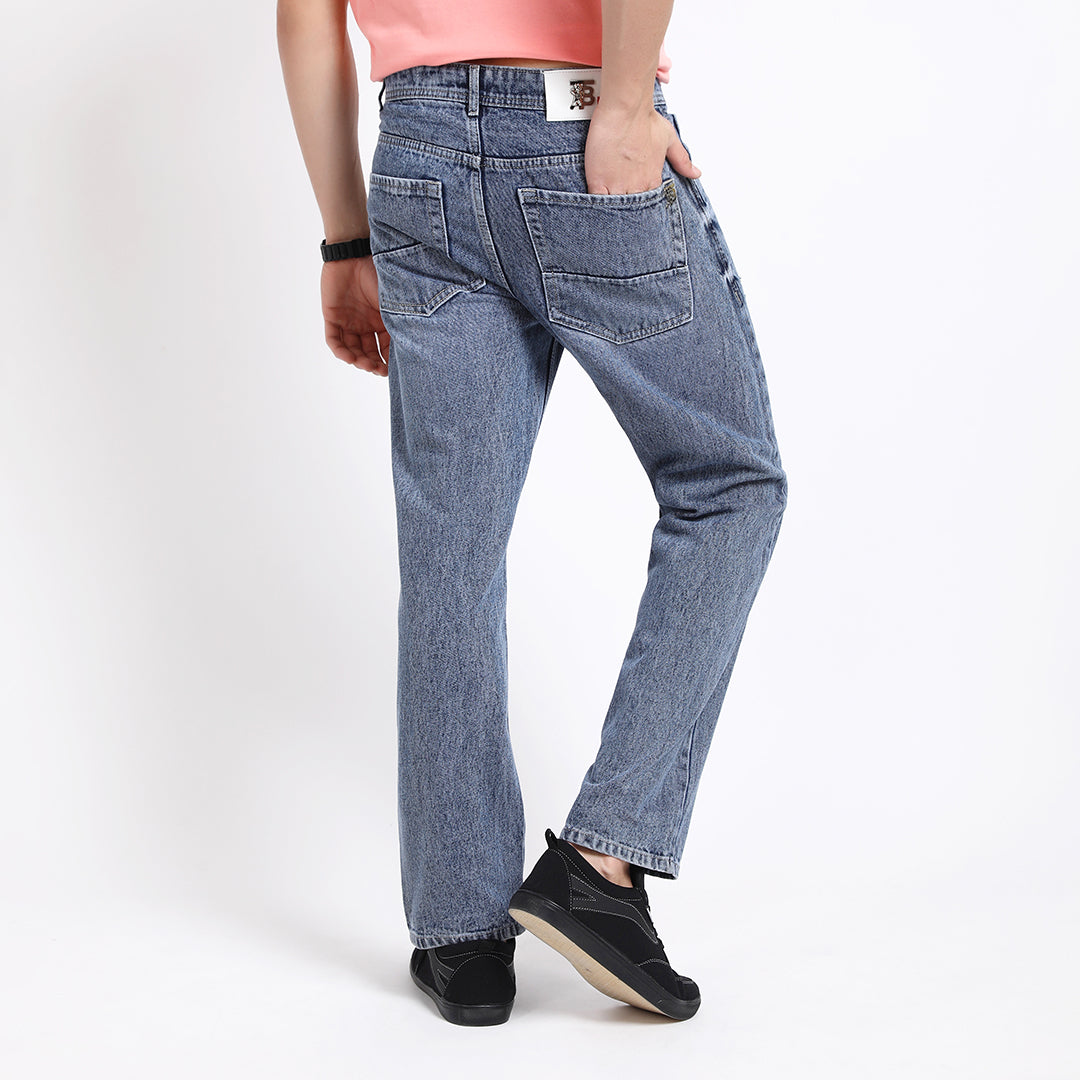 BLUE BAGGY FIT DISTRESSED JEANS TEDDY 4713-2